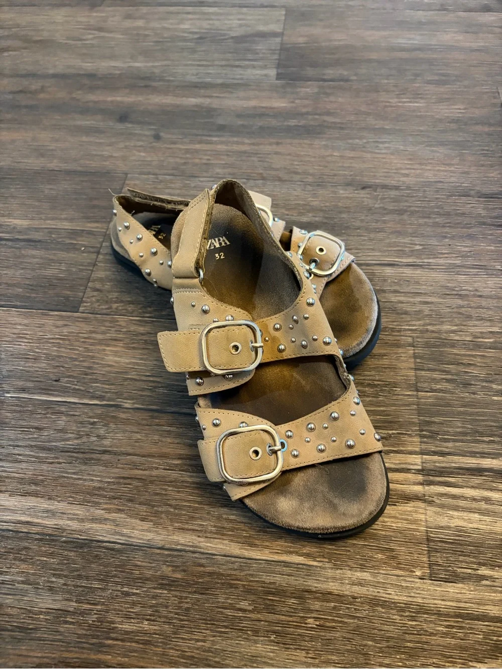 Zara Kids Beige Suede & Leather Causal Sandals Double Buckle Size 1